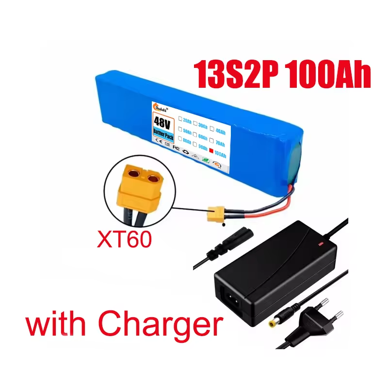 E-bike 48v Battery Pack 13S2P 1000w 100Ah 18650 Lithium Ion Battery Bike Motorcycle Conversion Kit Electric Scooter BMS +Charger: PURPLE