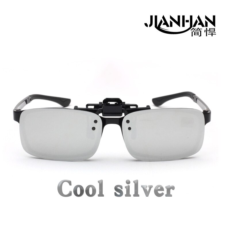JIANHAN outdoor fishing glasses lure sea fishing driving driving myopia special clip glasses polarized light sun night vision an: Square Cool silver
