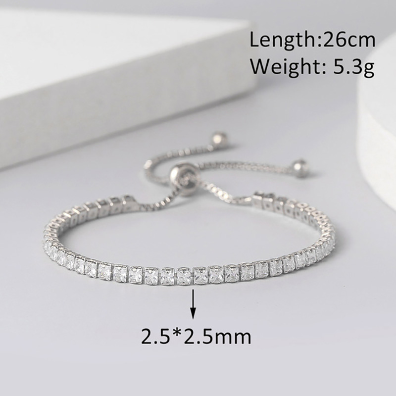 Adjustable Squares 3/4mm AAA+CZ Tennis Bracelets for Women Shiny Crystal Short Chain on Hand Sexy Accessories Jewelry: cobalt violet