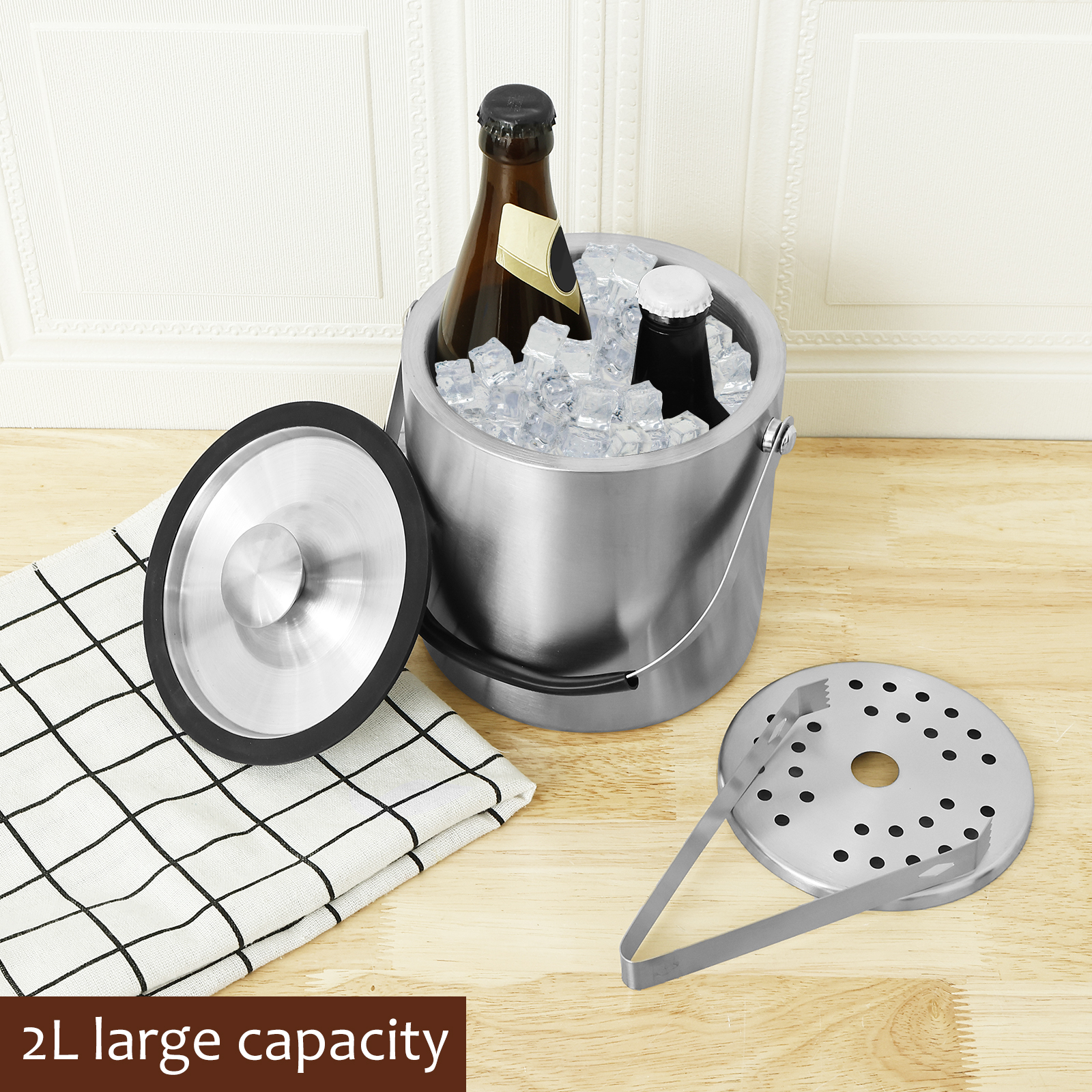 Cubo de hielo de doble pared de acero inoxidable, cubo de hielo para el hogar, cocina, Bar, fiestas, enfriamiento de cerveza, enfriador de champán, accesorios de Bar