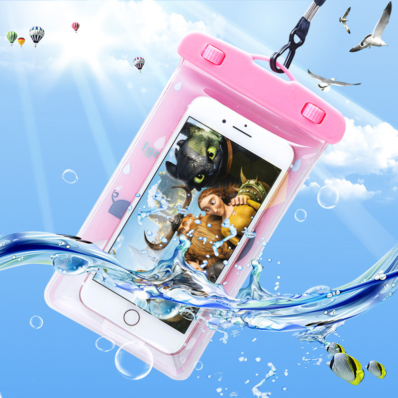Mobile Phone Bag Cartoon Animal Touch Screen Smartphone Case Cover Pocket with Lanyard for IPhone Android Waterproof Swimming