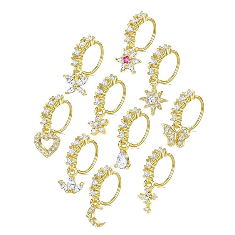 1 Uds. De aro de cristal CZ para tabique, Clickers, anillo para la nariz, Piercing para cartílago, pendiente de hélice, joyería para el trago, aros Daith, pendientes de lóbulo Rook