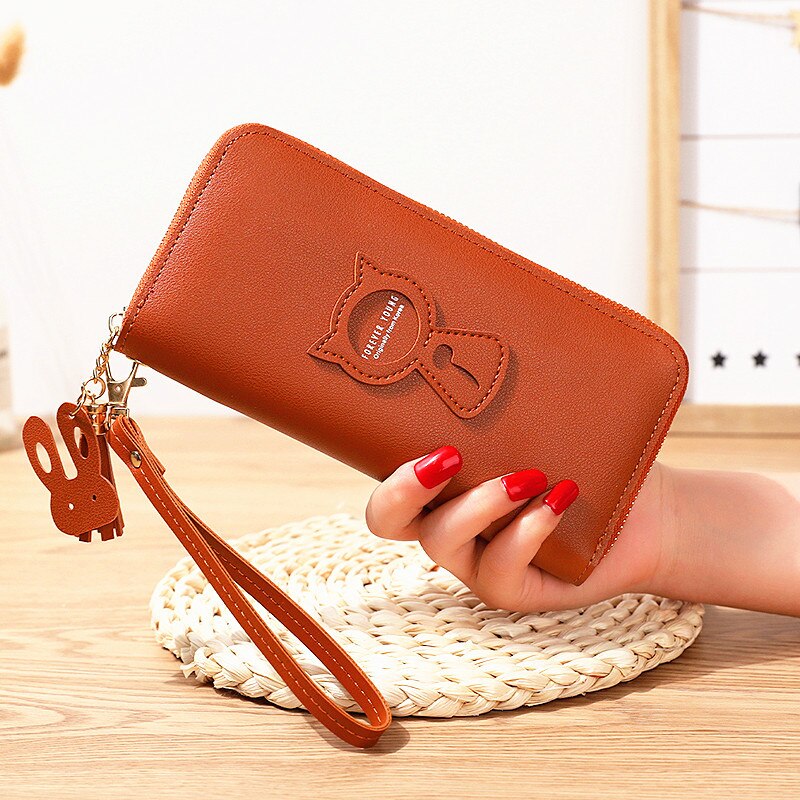 Women Wallet PU Leather Card Holder Coin Purses Zipper Long Female Wallet Cat Applique Cellphone Bag Lady: L6