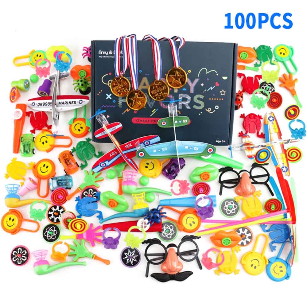 100pcs/ Set Kids Birthday Party Favors Filler Funny Assorted Bulk Toys Set Treasure Box Prizes Pretend Play Groceries Toys