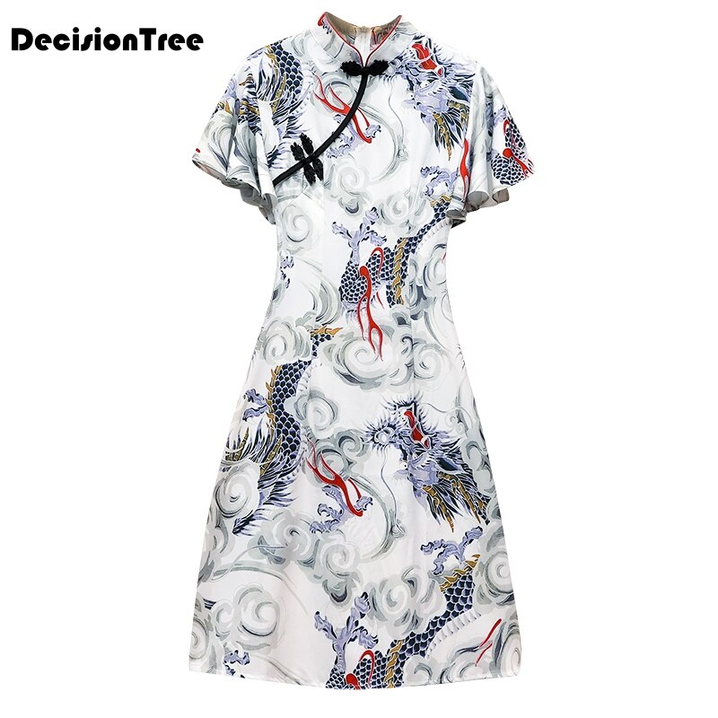 Chinese Dress women classic cheongsam rayon floral evening party dress traditional mandarin collar chinese qipao