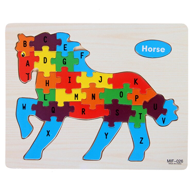 26 Letters Cognitieve Vliegtuig Puzzel Kinderen Alfabetische Grafische Onderwijs Speelgoed 9 Patronen Optioneel Houten Puzzel Blokken Ddj: horse