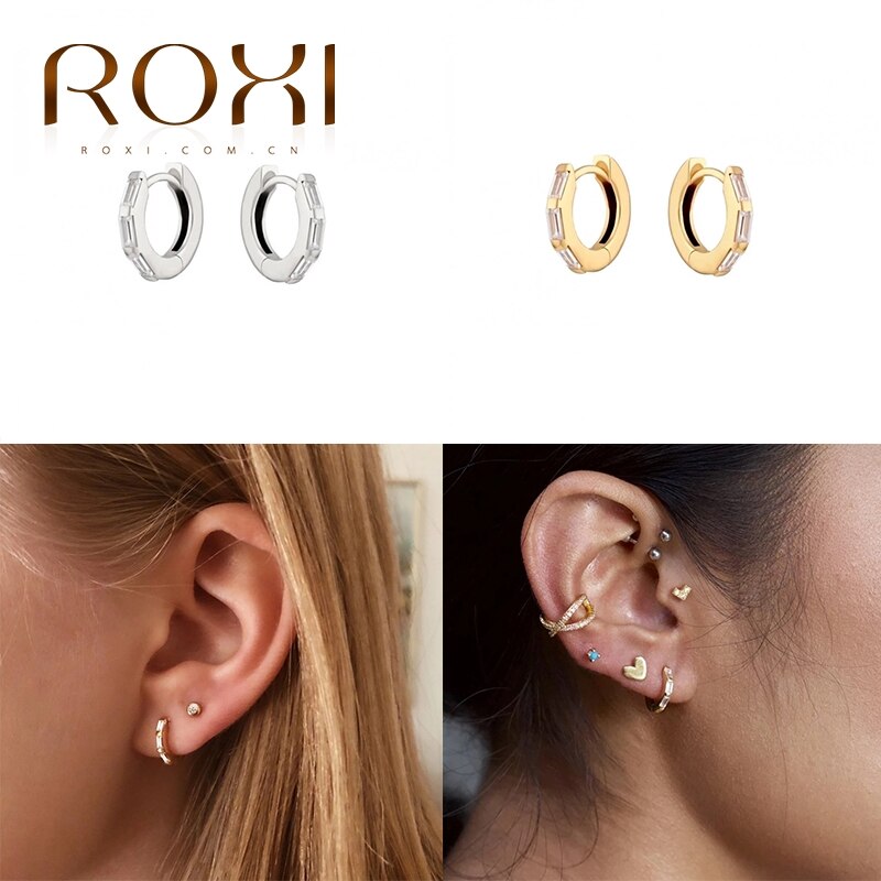 Roxi 925 Sterling Zilver Minimalistische Rechthoekige Zirkoon Hoepel Oorbellen Voor Vrouwen Punk Ronde Cirkel Pendientes Zilver 925 Sieraden