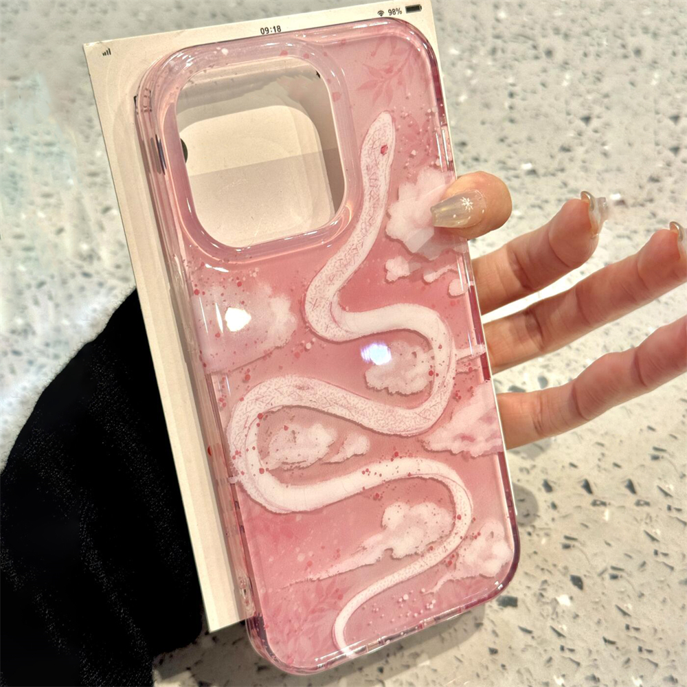 Funda de teléfono de serpiente blanca Xiangyun bonita de lujo para iPhone 16 15 14 13 Pro Max carcasa trasera a prueba de golpes para novia y amiga: PVC