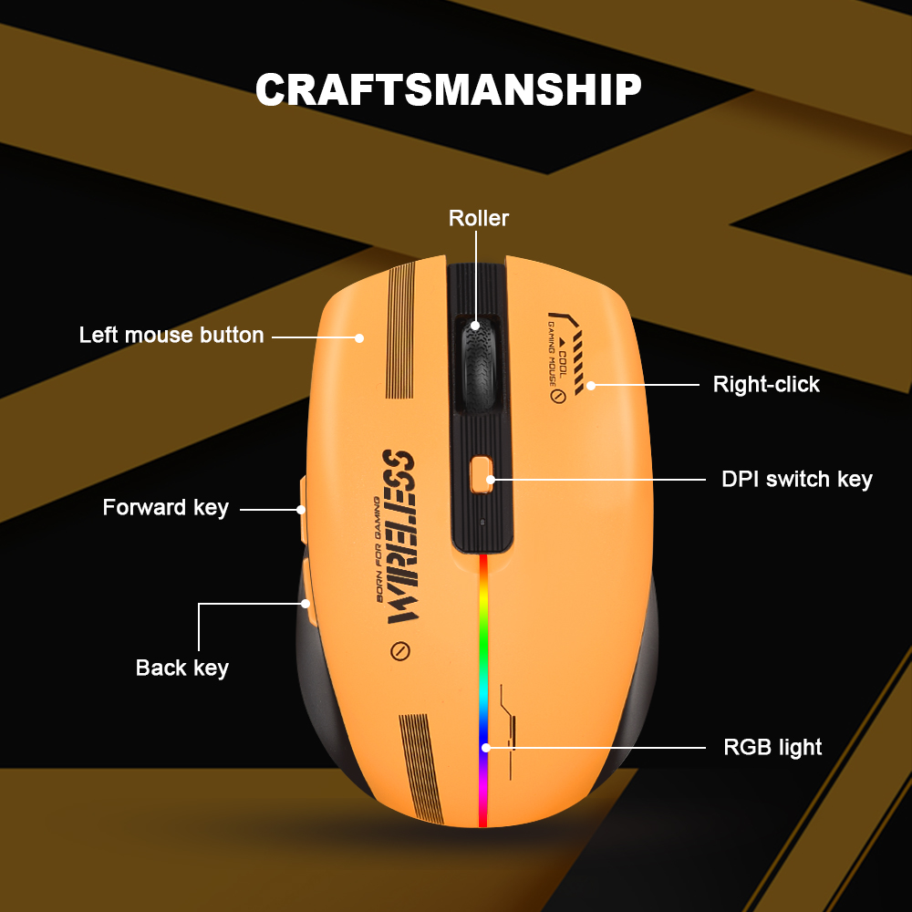 Lt -t19 ergonomisk genopladelig gamingmus usb 2.4g trådløs rgb-lys stationær pc computere bærbar computer mus