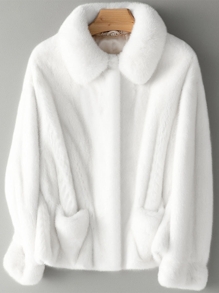 Lautaro Winter Korte Witte Dikke Warme Faux Nertsen Bontjas Vrouwen Zakken Runway Luxe Pluizige Harige Jas Koreaanse Mode: L
