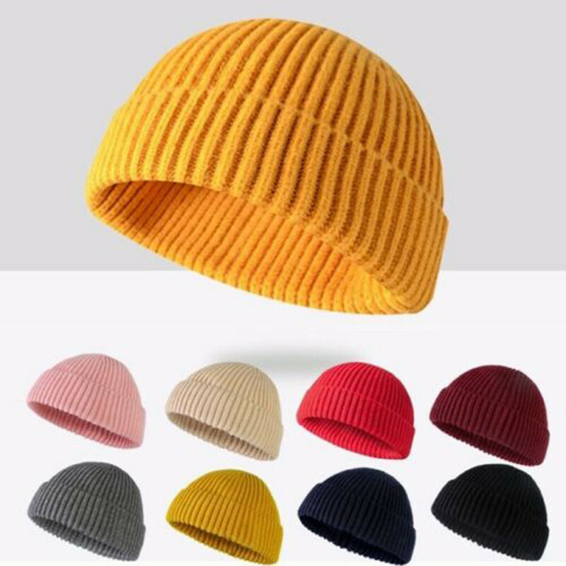 Kvinders mænds korte hat efterår vinter varm strikket solid elastisk beanie caps high street stil hip hop hat kraniet cap sømand cap