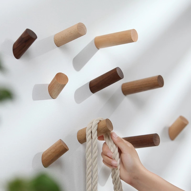 Natuurlijke Houten Muur Gemonteerde Kapstok Decoratieve Sleutelhouder Hoed Sjaal Handtas Opslag Robe Hanger Badkamer Rack Hk-
