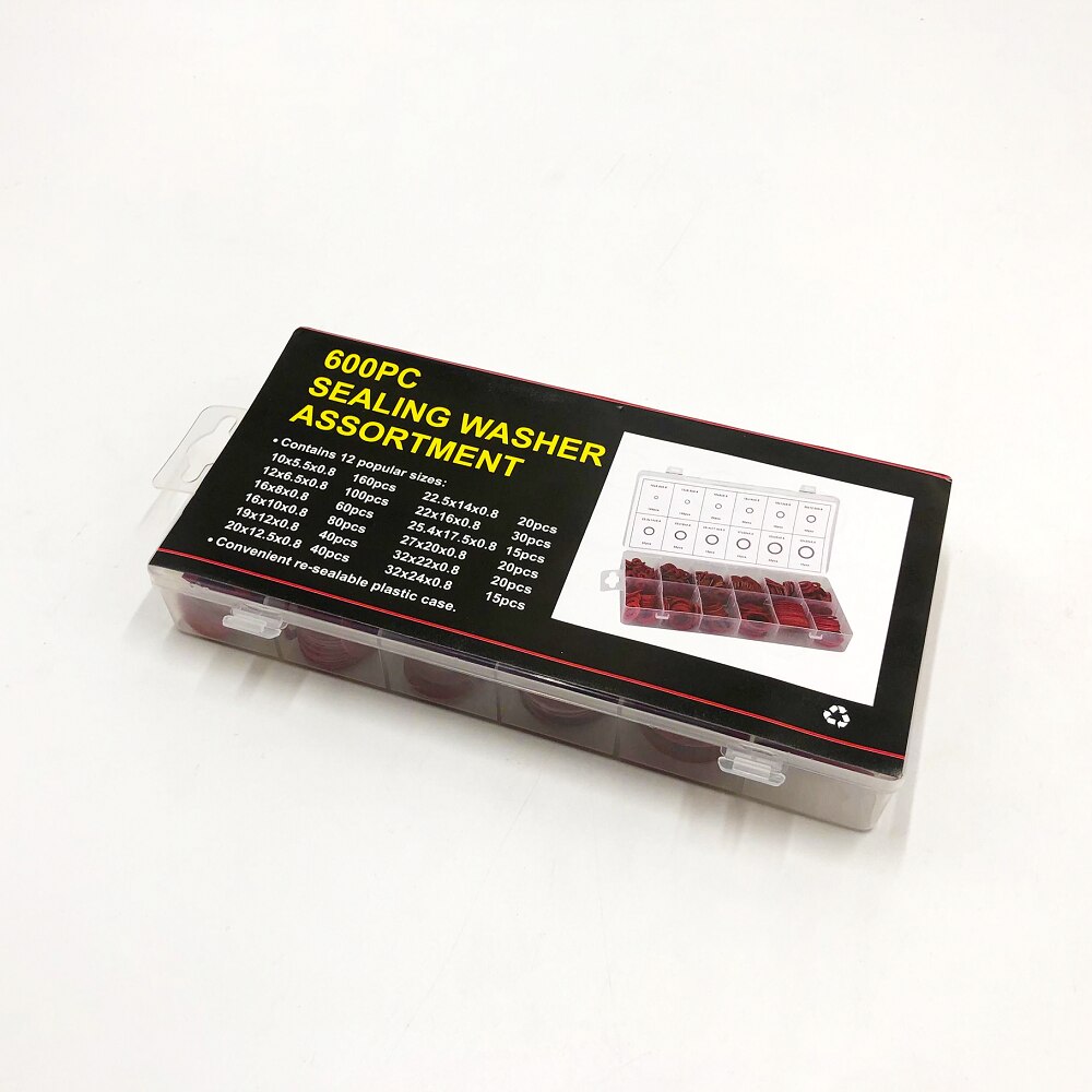 600pc Fibre rondelle assortiment plombier bagues d'étanchéité en étui 10-32mm rouge Fibre joint d'étanchéité assortiment