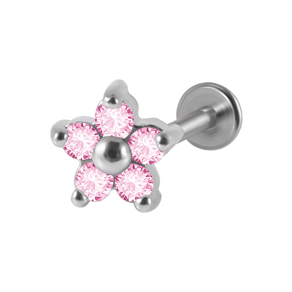 1PC G23 Titanium&Steel Opal Gem Labret Lip Ring Cubic Zircon Flower Ear Cartilage Tragus Helix Piercing Jewelry 16g: green / SILVER PLATED