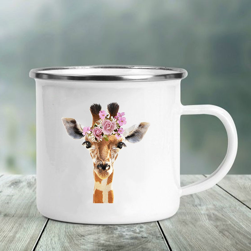 Søtt dyr bokstavtrykk krus glass kaffe te kopp drikker dessert frokost melk kopp emalje krus håndtak drinkware: Xh1985-a015wh-8
