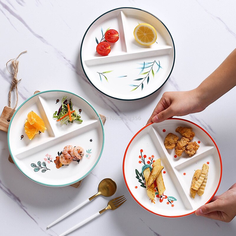Ceramic Tableware Set Compartment Tray Children's Food Dispatch Disk Breakfast Plate Household Dinner Plates Separated Plate Set