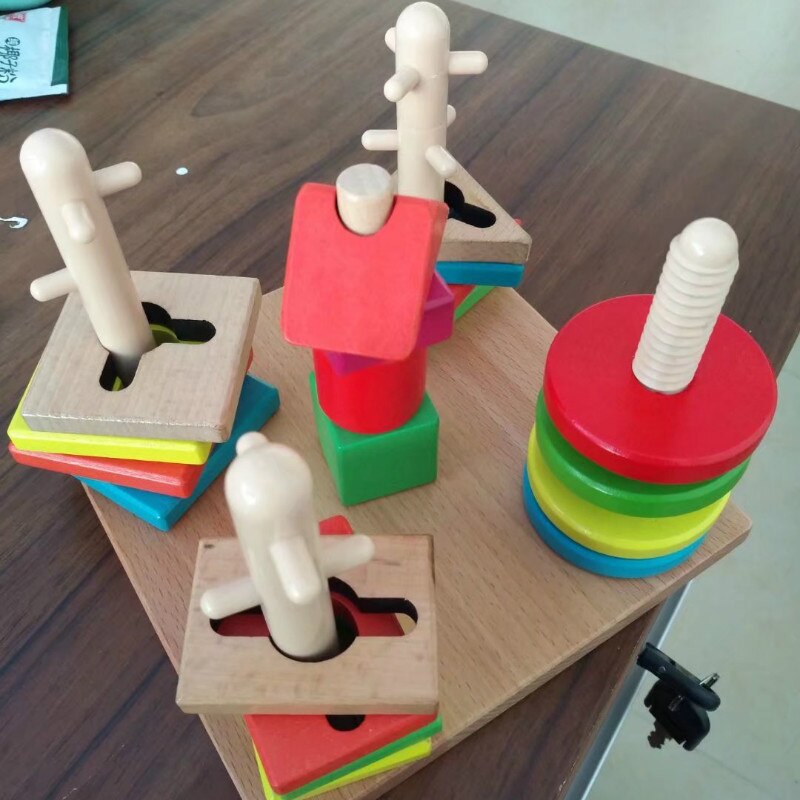 Kinderen Houten Educatief Speelgoed Geometrische Vorm Cognitieve Puzzel Demontage Vijf-Kolom Blokken Kinderen Educatief Speelgoed