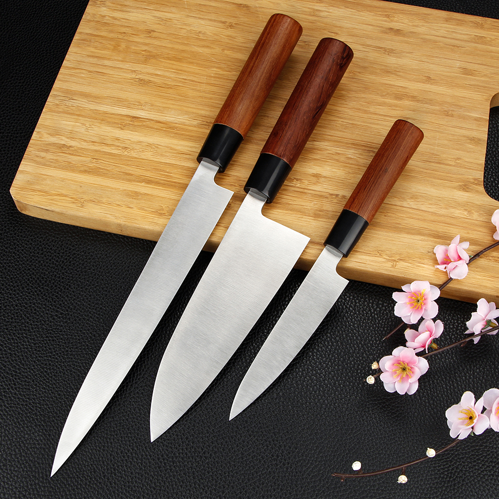 Bigsunny sashimi sushi deba -veitsi, saksalainen ruostumattomasta teräksestä valmistettu ammattimainen viipalointiveitsi , 9 "yanagiba  / 7 " deba  / 5 "apuohjelma, ruusupuukahva