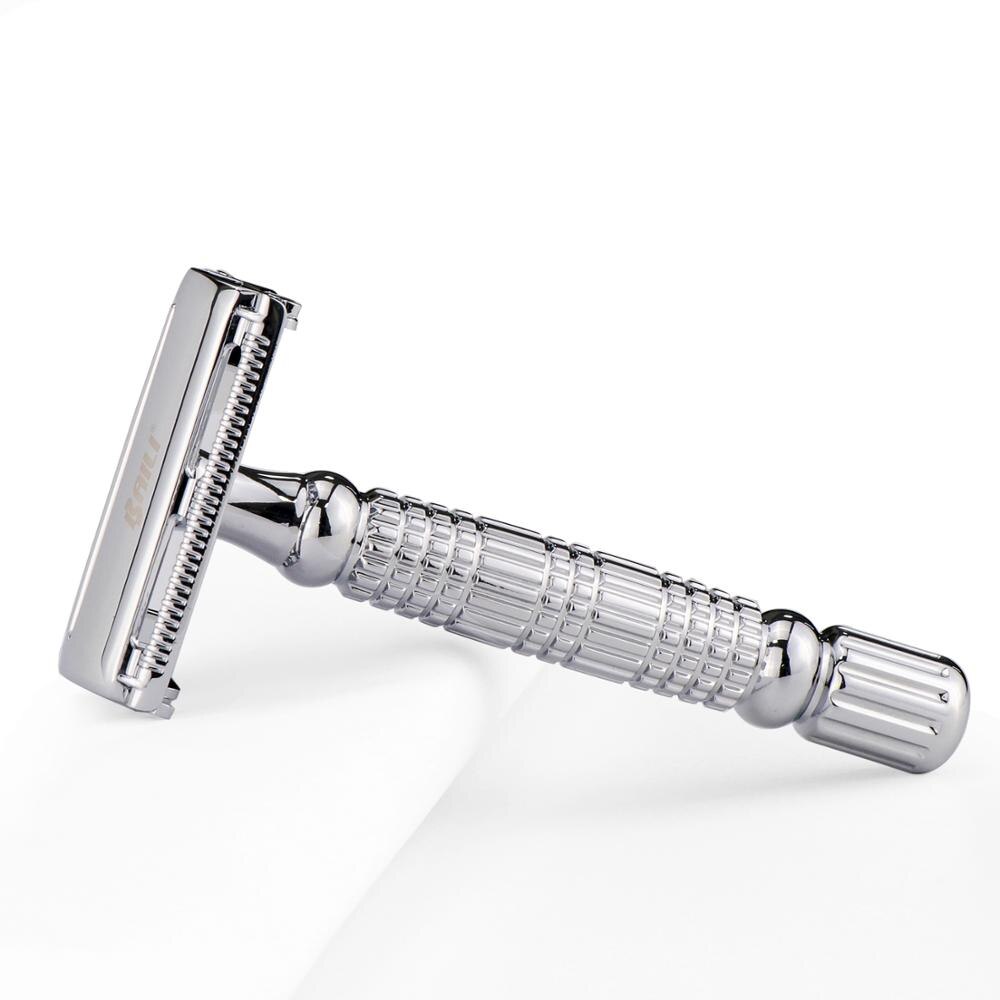 BAILI Luxury Stainless Manual Safety Blade Razor Double Edge Shaver Beard Shaving for Men with Mirror Case +6 Blades BD179