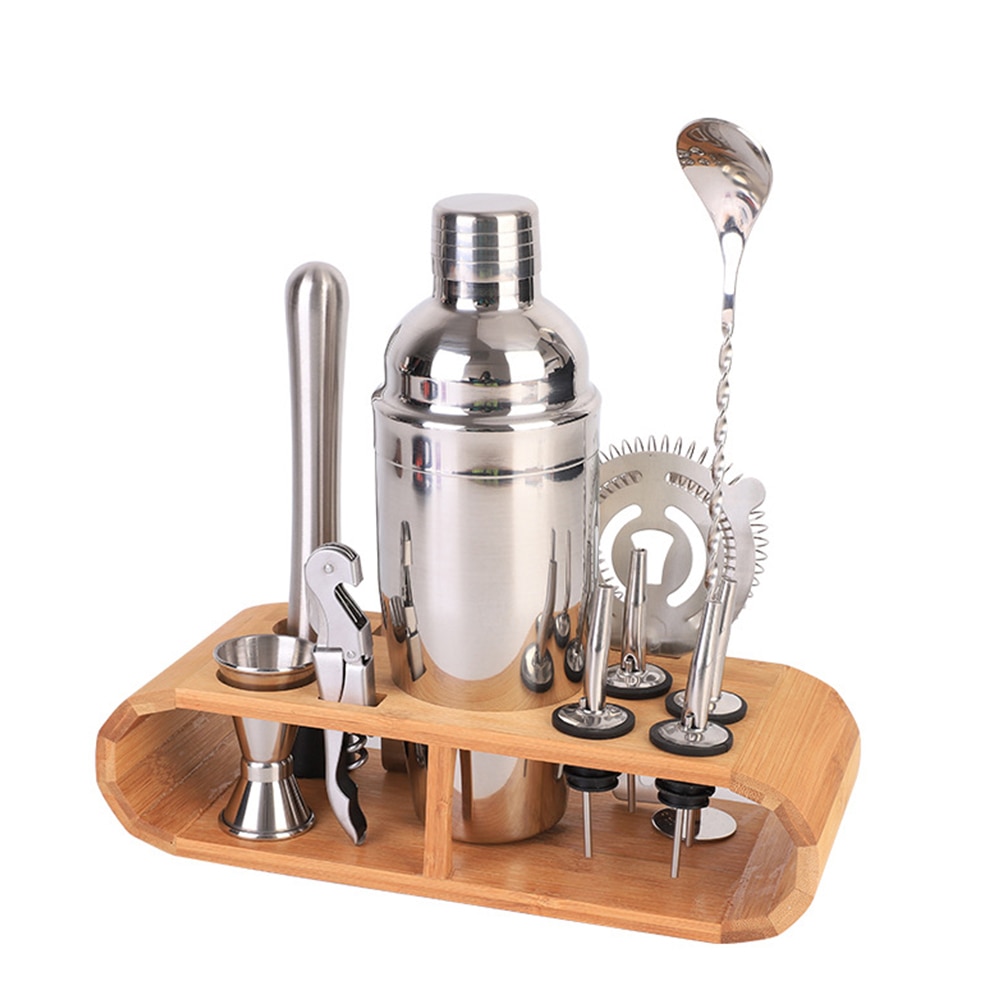 750ML Cocktail Shaker Set,Bartender Kit with Stylish Wooden Stand Stainless Steel Bartending Kit for Home Bar Party: 12 PCS