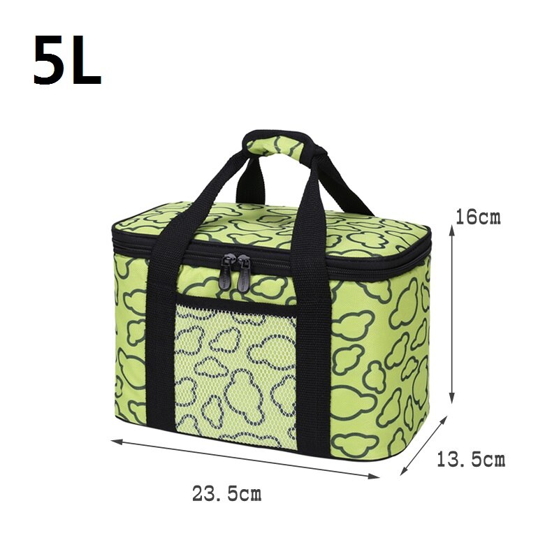 Brand Thicken Oxford Waterproof Small Thermal Food Portable Picnic Cooler Bag For Kids: 5L Green