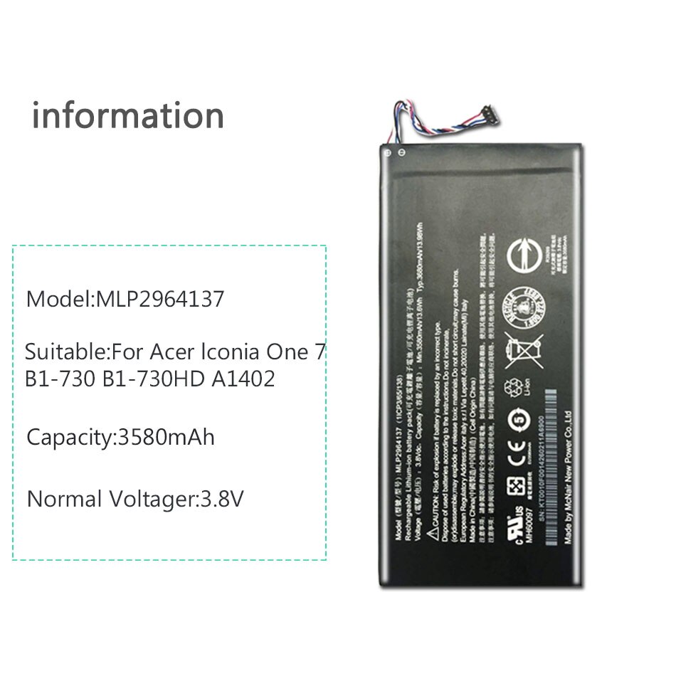 3680mAh MLP2964137 battery for Acer lconia One 7 B1-730 B1-730HD A1402 Laptop Tablets Battery