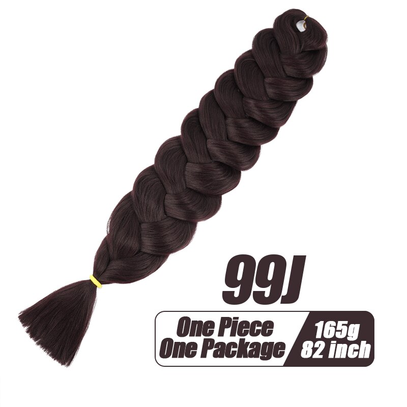 Más allá de cabello trenzado sintético de una pieza, trenza de fibra térmica de 82 pulgadas, 165g, extensiones de cabello trenzado Jumbo de ganchillo de Color puro: # 99J / 6 unids/lote