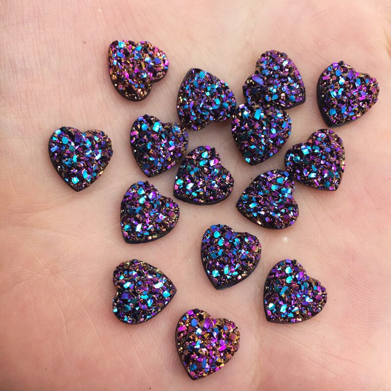 Shiny 60Pcs Resin 10mm heart Ore Surface Flatback Rhinestone for Clothing Applique DIY Scrapbook Jewelry Craft Supplies