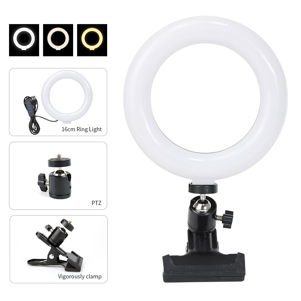 Selfie Ringlight Photography 16cm LED Rim Of RingLamp With Mobile Holder Stand Round Ring Light Tripod For Phone Smartphone Live: PTZ clip