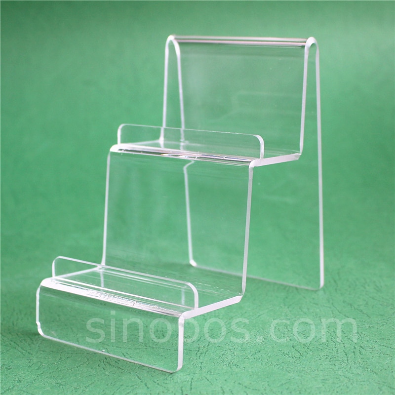 2-Tier Acrylic Wallet Display Stand, clear steps riser handbag holder bracket clutch bag purse sunglasses rack cosmetics shelf