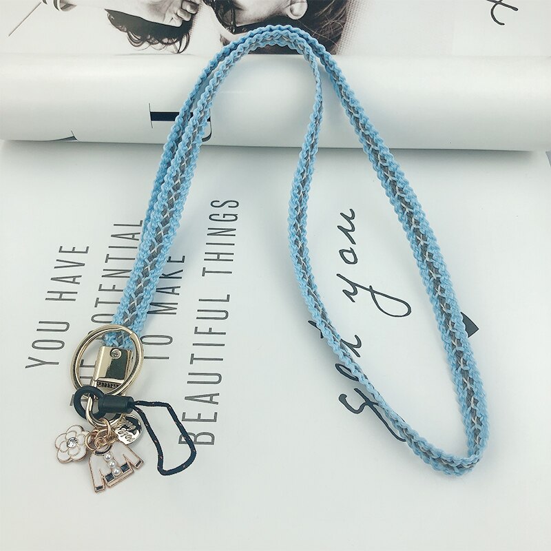 Braided neck rope accessories For iPhone 11 Charm ID card gym key USB badge holder lanyard: Blue