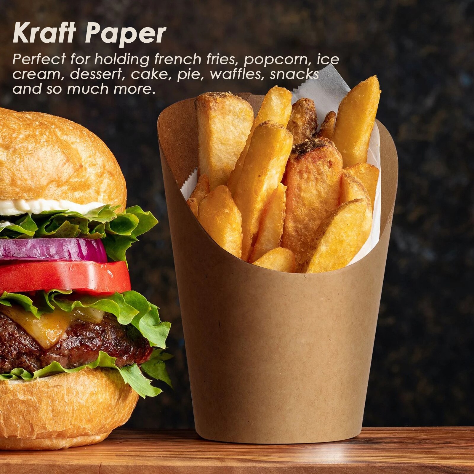 100pcs Kraft Paper Potato Chips Box Disposable Paper Bags,french Fries Cup,food Bags,snack Packing Boxes,Hand Holding Snack Cup