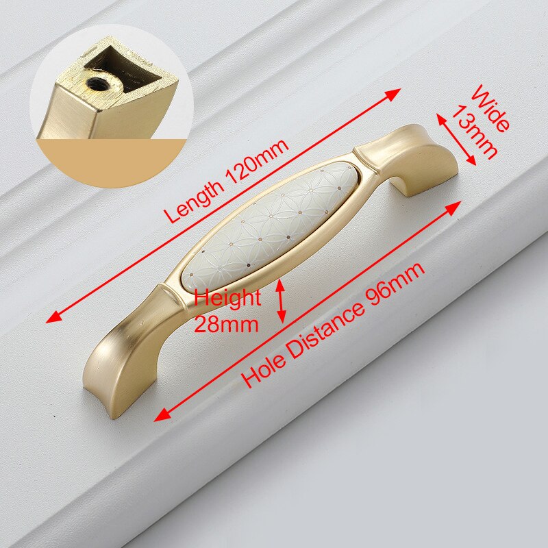 Creamic Gold and White Cabinet Handles Knobs Zinc Alloy Drawer Pulls Kitchen Door Handles Furniture Handle Door Hardware: 1033FD-96mm