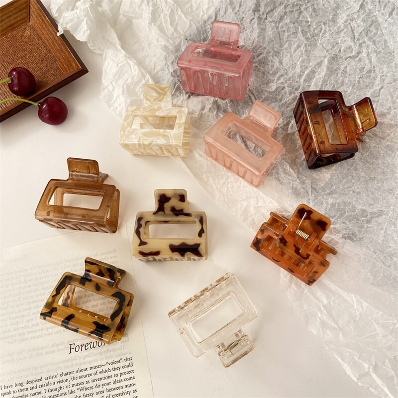 Moda grampo de cabelo multicolorido acrílico oco quadrado rabo de cavalo grab meninas grampo de cabelo acessórios de estilo de cabelo