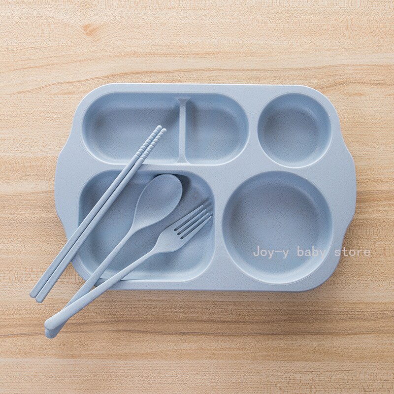 6 Stks/set Baby Mooie Kom Tarwe Materiaal Kinderen Sectionele Diner Plaat Tarwe Stro Materiaal Kom Servies Set Plastic Effen