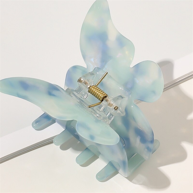 Grande Pince à Cheveux Papillon Avec Diamant - Griffe à Poignée - Noir