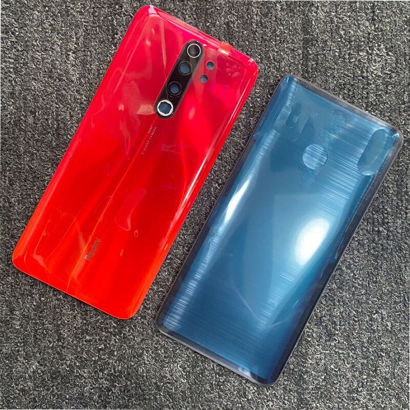 Xiaomi Redmi Note 8 Pro用の交換用バッテリーカバー,6.53インチおよび2019用の粘着性リアカバー: with lens  red