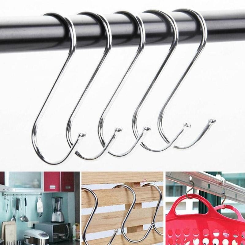5pcs Hanger Hook Kitchen Hook Steel S Hook Bedroom Organizer Multi-function Railing S Clasp Holder Hooks Hanging Tools