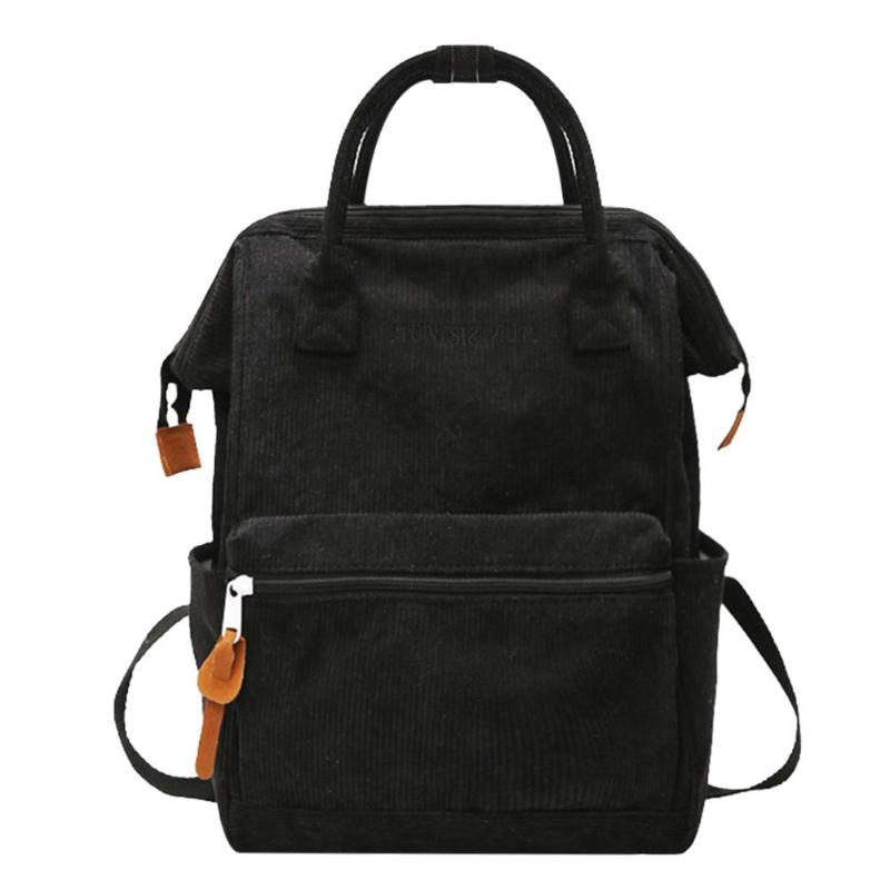 Mochila de pana para mujer, bolso escolar para Colegio, bolsos de hombro de viaje para chicas adolescentes,: black