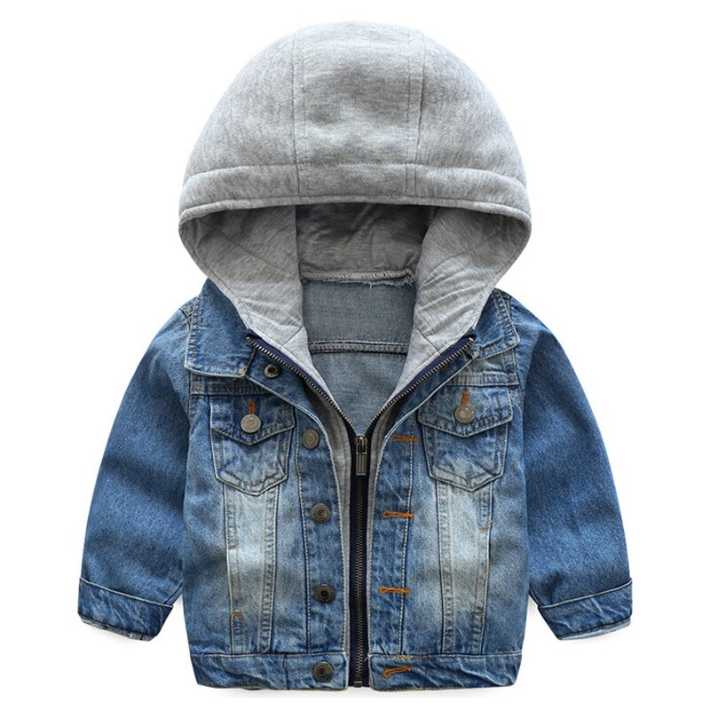 Baby boy clothes baby boy spring and autumn denim jacket boy cardigan hooded fashion casual sports denim jacket