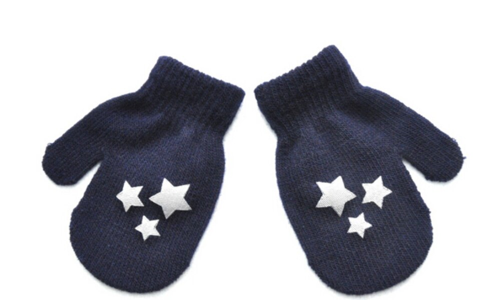 Kinderen Print Solid Winter Handschoenen Kids Leuke Baby Breien Warme Zachte Ster Hart Handschoenen Jongens Meisjes Snoep Kleuren Wanten Unisex: Navy Blue Stars