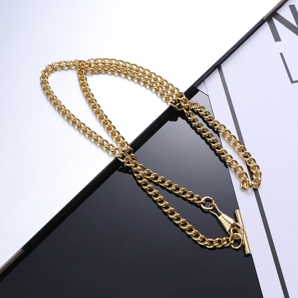 Classic Metal Plated Pocket Watch Chain Jean Belt Chain Watch Holder Decoration (Golden Total Length 65cm)