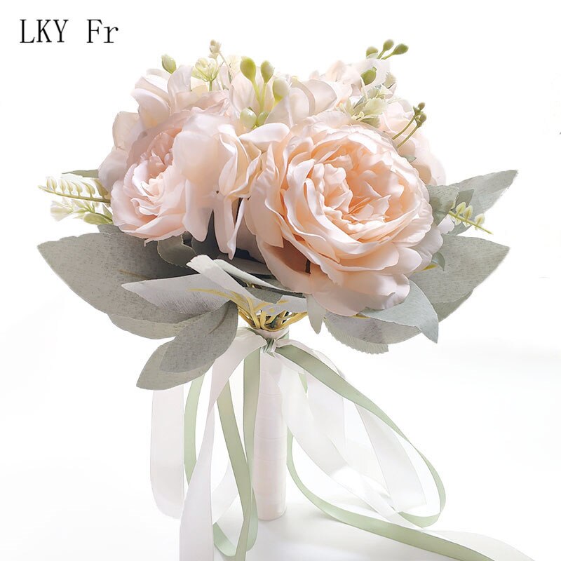 LKY Fr Hochzeit Strauß für Braut Brautjungfern Weiß Braut Blumensträuße Blumen Lila die Seide Pfingstrosen Hochzeit Strauß Hochzeit Liefert: Champagner Strauß