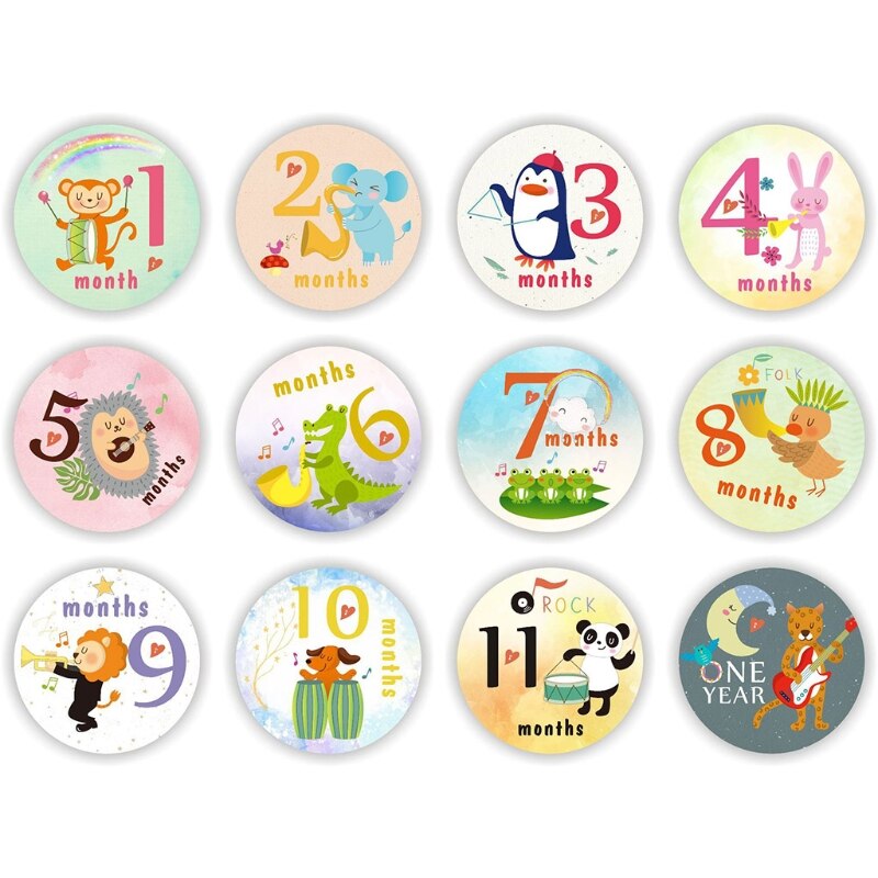 12 Pcs Baby Pregnant Monthly Stickers Memory Recording Milestone Sticker Props: 366