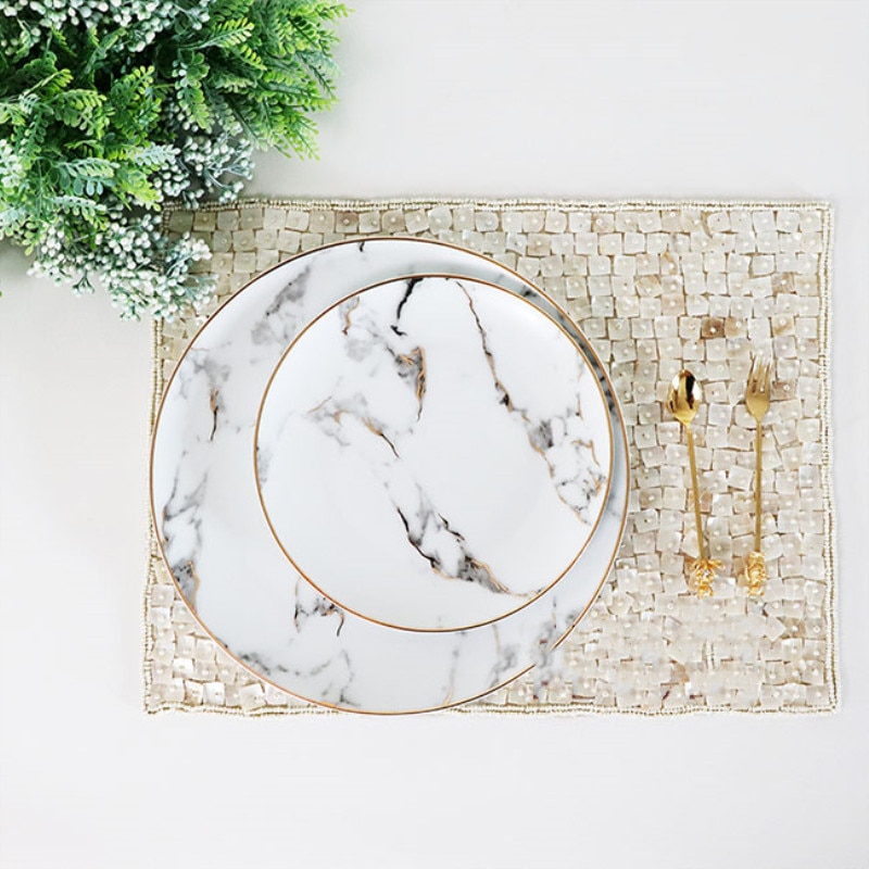 Modern simplicity Style Marble Plates Ceramic Dinner Set Gold Inlay Porcelain Dessert Plate