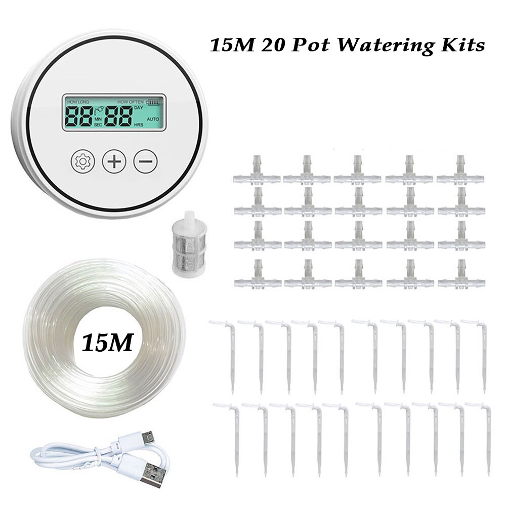Smart Automatic Drip Irrigation Controller Watering System for Potted Plants Office Garden Home Sprinkler Drip Irrigation Device: 15M 20pot Kit