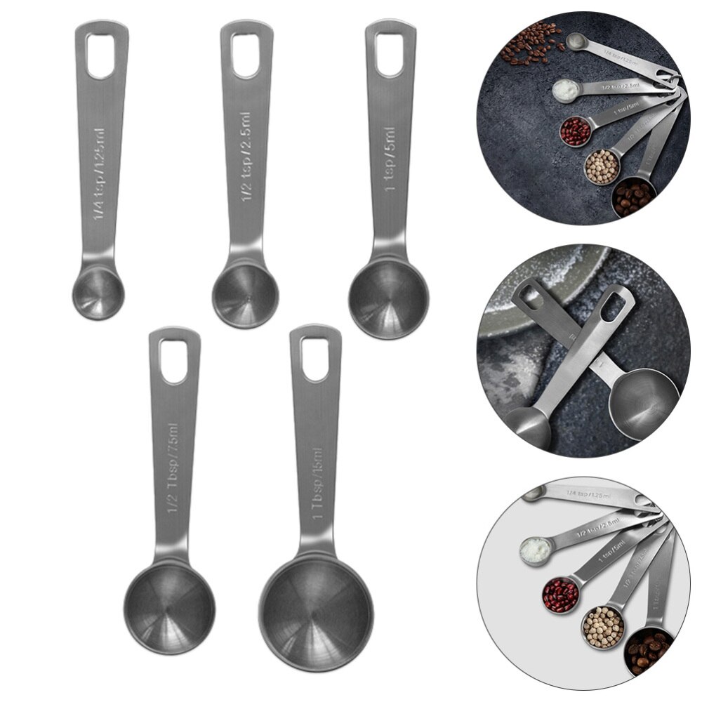 5Pcs Keuken Gewicht Maatlepels Set Roestvrij Staal Voedsel Maatlepels