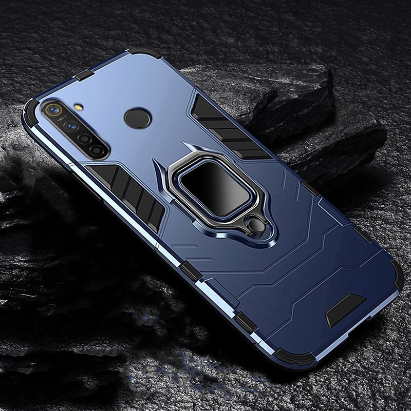 For OPPO Realme C3 Case Ring Holder Armor Bumper Back Cover For Realme C3 C11 6 Pro 6i Phone Case Finger Ring: For Realme C3 / Navy