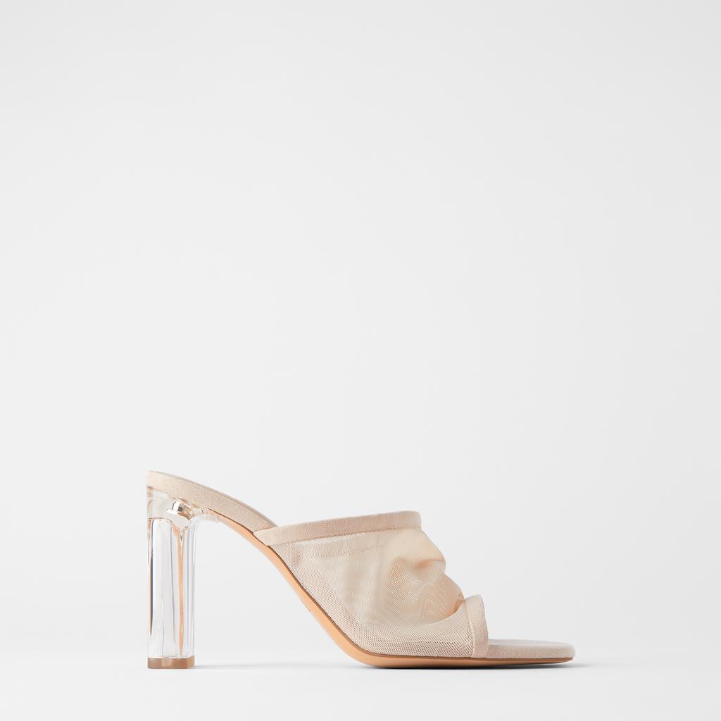 Nuevas sandalias transparentes de malla para mujer, Sandalias de tacón alto con punta cuadrada, sandalias de cuero de ante con punta abierta para mujer, zapatos transparentes de verano: 10