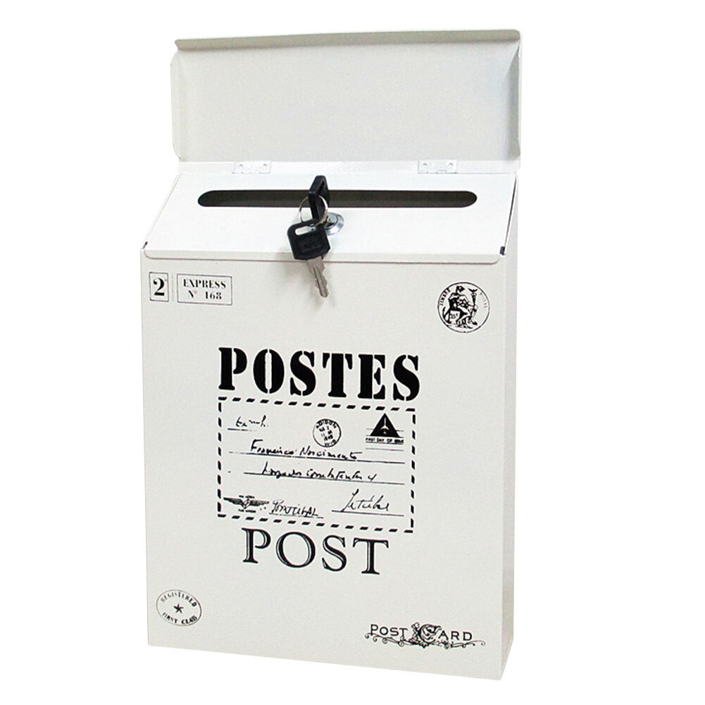 Boligindretning maling vintage brevkasse ornamenter farverige med lås vægbeslag avis holdbar postkasse jern posthave: Hvid